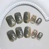 Folhas Verdes em Camadas Borradas, Atmosfera Fresca, Adesivos para Unhas Postiças, Unhas Removíveis Vestíveis, 24 Peças