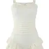 Maiô Feminino de Peça Única Triângulo com Babados Emagrecimento para Seios Pequenos Push-Up Valorizador Estilo Coreano Fresco Roupa de Banho para Estudantes Xu Nuo 762