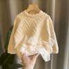 Chaqueta Suéter para Niñas Primavera y Otoño 2025 Suéter Delgado para Niñas Estilo Mediano y Grande de Niños Suéter Tejido Falda de Encaje para Niños