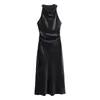 Comercio Exterior Estilo Europeo y Americano Otoño Nuevo Vestido Midi Elegante para Mujer Sin Mangas Textura de Satén de Seda