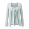 Ropa de Mujer Transfronteriza al por Mayor Primavera 2025 Nuevo Cardigan de Encaje con Cordones Color Sólido Top de Manga Larga Chaqueta Exterior Traje