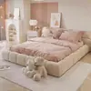 Cama de Maquillaje Estilo Crema Esponja para Maquillaje Celebridad de Internet Casa de Doble Alquiler Dormitorio Principal Cama Grande Moderna Sencilla Lujo Cama de Boda
