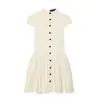 Moda feminina europeia e americana transfronteiriça, best-seller do AliExpress: vestido estiloso de renda com blocos de cor e mangas curtas com detalhes de fivela
