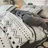 Conjunto de cama simples de algodão puro de quatro peças, lençol de algodão estilo fresco novo, capa de edredom, protetor de colchão, conjunto de três peças para dormitório