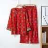 Novos Pijamas de Algodão Puro Estilo Chinês para Mulheres, Primavera e Verão, Estilo Nacional com Fechamento de Botões, Soltos e Respiráveis, Roupa de Casa Vermelha para o Ano do Nascimento, Podem Ser Usados Fora