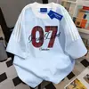 Camiseta Manga Curta Color Block Chic Estilo Japonês com Estampa de Letras 2025 Verão Novo Top Solto Oversized