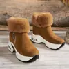 Botas de Nieve para Mujer 2023 Invierno Nuevo Estilo Coreano Botines Cortos de Gamuza con Forro de Felpa, Botas de Algodón Cálidas y que Aumentan la Altura, Botines de Tobillo de Moda con Forro de Felpa