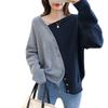 Suéter Pulóver de Punto Irregular para Mujer Casual Suave Color Cera Combinación de Colores Tapeta Diagonal Suéter de Punto Otoño