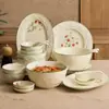 Conjunto de Tigela e Prato de Morango Gravado de Fábrica, Conjunto Completo de Cerâmica de Alto Valor de Tigelas e Pratos, Louça para Presente de Inauguração