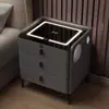 Mesita de Noche Inteligente Multifuncional, Almacenamiento de Lujo Ligero para Dormitorio, Carga Inalámbrica, Audio Bluetooth, Gabinete de Mesita de Noche, Madera Maciza