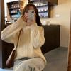 Suéter de Moda con Nuevo Patrón para Mujer Otoño e Invierno Engrosado Holgado Ropa Exterior Estilo Lazy Cuello Redondo Tejido Camiseta Base Top para Mujer