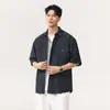 Camisa de alta gama Tencel Lyocell para hombre, estilo verano, holgada y casual, con efecto de caída, cárdigan de manga corta, se usa como capa exterior, en el estilo old money