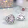 Pendientes de corazón de turmalina color rojo rosa retro elegantes de tribunal con baño grueso de platino PT950 brillantes Super hada exquisitos pendientes pequeños
