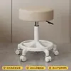 Taburete de Belleza con Elevación Giratoria y Ruedas Deslizantes, Taburete Redondo para Manicura, Maquillaje y Peluquería, Silla con Respaldo, Taburete de Trabajo Grande, Especializado para Salones de Belleza