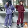 Conjunto Deportivo de Polar con Cuello Alto y Media Cremallera para Niñas Otoño e Invierno Elegante para Niños Grandes Casual Pantalones de Chándal Engrosados Conjunto de Dos Piezas Moderno