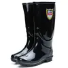 Botas de Chuva Femininas Shanghai Huili 863 Sapatos de Água de Plástico Preto com Sola de Borracha PV Impermeável Sapatos de Trabalho Salto Baixo