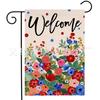 Bandera de jardín transfronteriza de gran venta para el Día de la Independencia, bienvenida, decoración floral para exteriores, bandera de jardín de lino de doble cara.