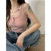 Sexy Deseo Puro Diseño de Botones Ajustado Camisola Ajustada Básica Moderna Combinable Nicho Ins Top para Mujer
