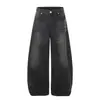 Pantalones de Sable Americano Oso Mágico Jeans Negros Sueltos Retro Pantalones de Pierna Ancha Largos Hasta el Suelo Personalidad de Pedrería Caliente Moda Atrevido Guapo