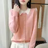 Nuevo Cárdigan de Punto de Lana Pura con Cuello Solapa, Manga Larga para Mujer, Bloques de Color, Holgado, Suéter Cálido de Lana