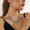 Comercio Exterior Transfronterizo Moda Europea y Americana Collar de Doble Capa con Pedrería y Diamantes Completos Collar para Vestido de Cena Pendientes Pulsera Set de Tres Piezas