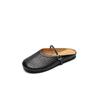 Zapatos tipo Mula de Piel de Vaca Tejida Transpirables con Cortes Super Suaves 2025 Planos Puntera Redonda Puntera de Piel Genuina Suela Suave Zapatillas de Exterior para Mujer