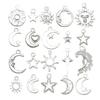 Mezcla de 20 colgantes de aleación de plata brillante de la serie Sol, Estrella y Luna, accesorios para pulseras y collares.