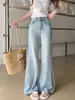 Jeans acampanados de cintura alta para mujer, talla grande, pantalones de pierna ancha, corte holgado, adelgazantes, adecuados para personas altas, pantalones de campana no ajustados