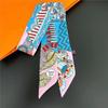 Pañuelo de seda largo y pequeño para mujer, banda para el pelo, doble cara, elegante, para bolso con lazo, pequeño, regalo de mano, pañuelo con lazo