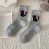Calcetines Lindos de Gato de Dibujos Animados para Mujer, Calcetines Gruesos Cálidos de Tubo Medio para Otoño e Invierno, Calcetines Holgados Estilo Universitario, Calcetines de Lana Sin Costuras