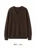 Suéter suave de lana cepillada para otoño e invierno para mujer, 90% lana, 5% cachemira, mezcla de seda de morera, cuello en V, amarillo ganso, tejido mullido