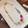 Collar de Cuentas de Cerámica de Vidrio Dopamina Cuentas de Arroz Pequeño Fresco Dulce Cadena para Clavícula Versátil Moda Estilo Vacacional Collar para Mujer