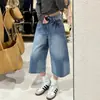 Pantalones Vaqueros Retro de Pierna Ancha Cortos para Mujer, Nuevo Estilo Verano, Tallas Grandes, Corte Holgado, Adelgazantes, Adecuados para Cuerpo Tipo Pera, Pantalones de Pierna Recta