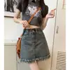 Falda de Mezclilla de Cintura Alta de Verano para Mujer Estilo Retro Chica Atrevida Adelgazante Diseño de Borlas Sentido de Diseño Falda de Cadera Falda Corta de Corte A Falda