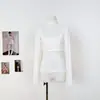 Suave y Delicado Body de Cuello Halter Base de Punto Camiseta de Manga Larga Hot Girl Top de Puro Deseo