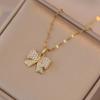 Collar para Mujer Estilo Coreano y Japonés Celebridad de Internet Lazo Nicho Circonita Colgante Nuevo Cadena para Clavícula Mariposa Elegante Moda Joyería