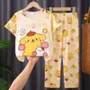 Novos Pijamas Infantis de Verão com Manga Curta e Calça Longa, Conjunto Fino de Pijama de Verão para Meninos e Meninas, Roupa de Casa Infantil Tendência