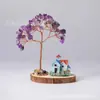 Casa de caricatura árbol de cristal natural creativo decoración de la suerte manualidades creativas de oficina base de madera árbol de la fortuna de cristal