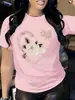 Camiseta de Algodón Talla Europea para Mujer, Camiseta Casual de Manga Corta, Cómoda y Adecuada, con Estampado de Corazón, Diseño Sencillo, Camiseta de Verano para Mujer