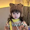 Chapéu de Lã Infantil Fofo do Gato Kt com Proteção para Orelhas Tricotado Lã Outono Inverno Forrado com Fleece Espessado Quente Chapéu de Bebê
