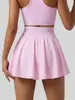Nova Saia de Tênis Color Block com Cintura Dupla Toque Nude para Fitness ao Ar Livre Corrida Pular Saia Esportiva Anti-Exposição Verão Feminino