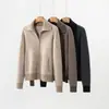 26 Otoño/Invierno Mujer Grueso de Doble Capa Espiga Cachemir Doble Cremallera Cuello Cárdigan Casual Adelgazante Chaqueta de Punto