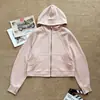 Série Scub Hoodie Feminino de Waffle de Modal com Zíper Curto para Esportes ao Ar Livre Casual Solto Jaqueta de Yoga