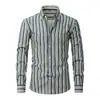 Camisas para hombre transfronterizas con un toque de alta gama, transpirables y frescas, camisas a rayas de talla grande para negocios casual, camisas de manga larga para hombre