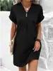 Ropa Europea y Americana para Mujer Transfronteriza 2026 Nuevo Amazon Suéter de Color Sólido con Cuello en V Vestido Casual Cómodo con Botones