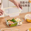 Lonchera de vidrio con tapa transparente para trabajadores de oficina, compatible con calentamiento en microondas, caja bento con compartimentos