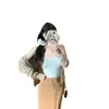 Conjunto de cárdigan y falda tipo camisola de Lyocell, transpirable, fresco y refrescante, camisola blanca, cárdigan blanco