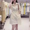 Vestido Camisa Fino de Alta Qualidade Feminino 2025 Verão Novo Super Bonito Cintura Justa Emagrecimento Redutor de Idade Vestido Midi A-line