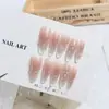 Uñas Postizas Hechas a Mano Color Nude Suave Uñas Postizas Cat Eye Rubor Uñas Postizas con Pequeños Diamantes de Imitación Puntas de Uñas Libélula Tocando el Agua Uñas Postizas Hechas a Mano