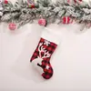 Calcetines de Navidad grandes decorativos de alce copo de nieve cuadros rojo y negro blanco felpa corta Calcetines de caramelo a cuadros Regalo de Navidad